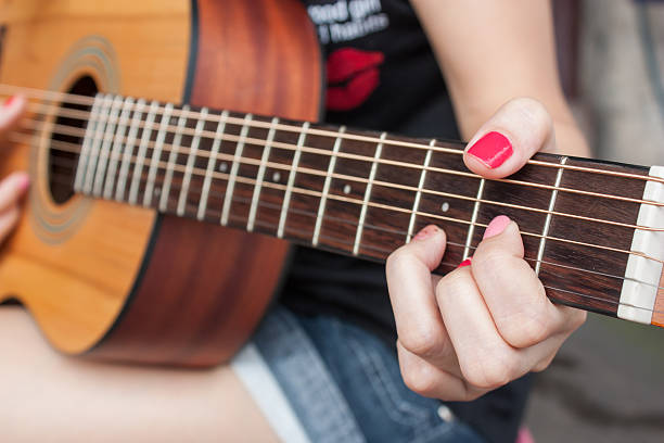 istock Women playing guitar in her free time hand focus 482173802