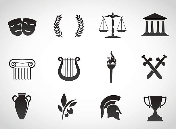 Ancient, greek culture. Vector icon set. ancient civilisation stock illustrations