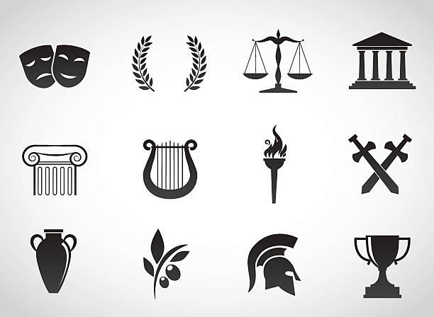 Ancient, greek culture. Vector icon set. attica stock illustrations