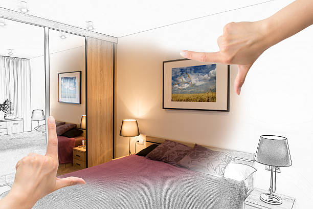 istock Female hands framing custom bedroom design. 482179804