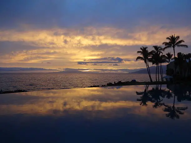 Sun setting in Maui from infinity pool.