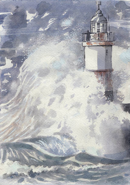 illustrations, cliparts, dessins animés et icônes de phare - sea storm lighthouse rough