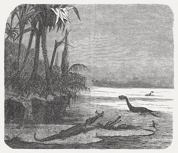 ilustrações, clipart, desenhos animados e ícones de mesozoic criaturas, publicado em 1868 - lizard