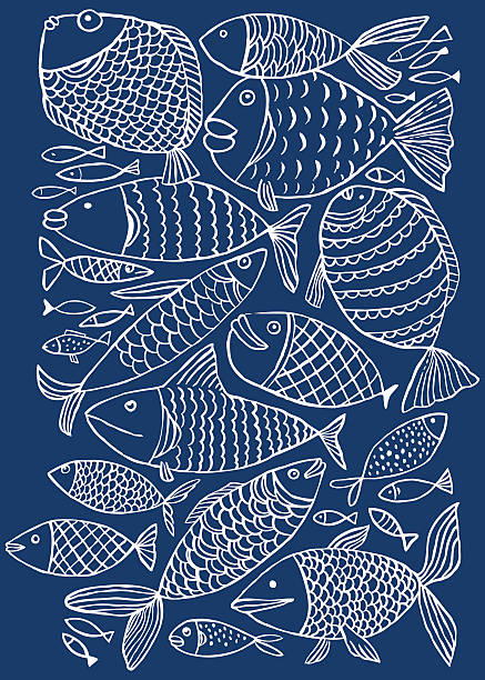 Fish pattern Hand-painted and rendering as vector illustration. fish designs stock illustrations
