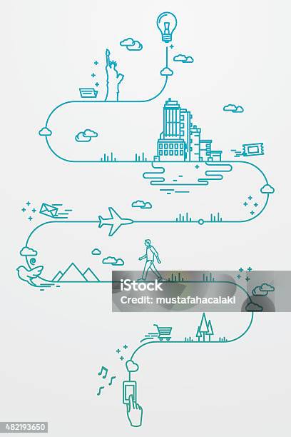 Smartphone And Travel Around The World Stock Illustration - Download Image Now - Journey, Line Art, Travel