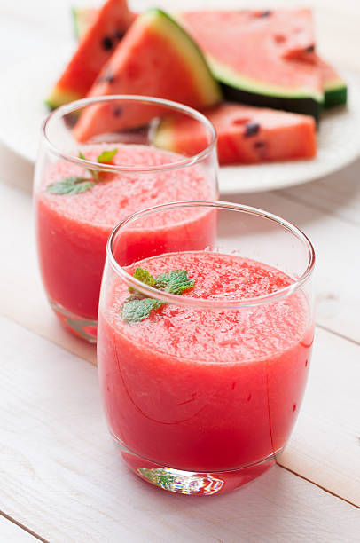 istock Fresh watermelon juice in the glass.Selective focus on the front 482194212
