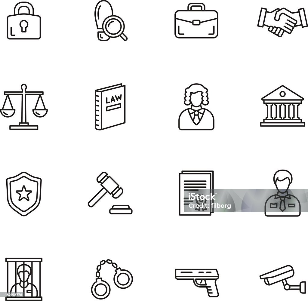 Law Icons Law, justice and crime thin line icons Icon Symbol stock vector