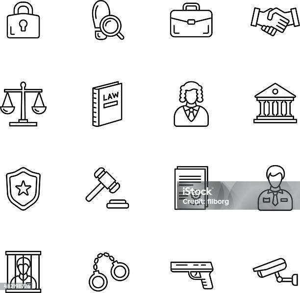 Law Icons Stock Illustration - Download Image Now - Icon Symbol, Handcuffs, Courthouse