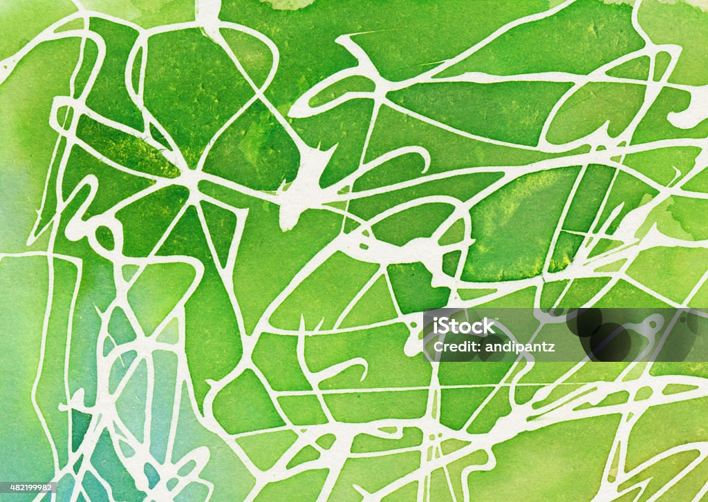 White squiggle lines on green watercolor background Hand painted watercolor background. The prominent colors are shades of green. There is a texture of white squiggly lines throughout the painting. 2015 Stock Photo