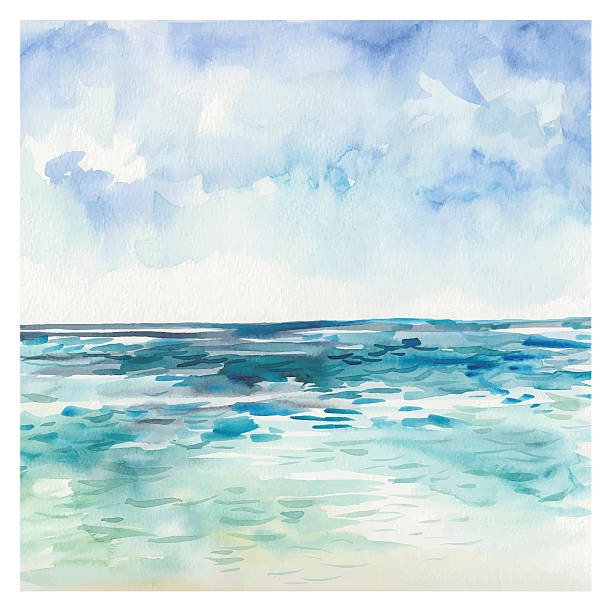 Watercolor Sea background Watercolor Sea background. Hand drawn painting. Summer marine landscape. nail brush stock illustrations