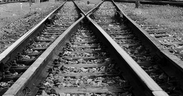 istock Train railway railroad track for junction in black white background 482212638