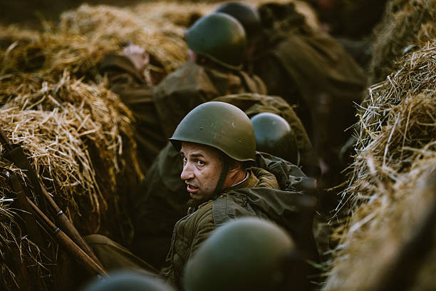 Veitnam Soldier with military kit profile.Picture has been aged to give the feel of a vintage photograph.
