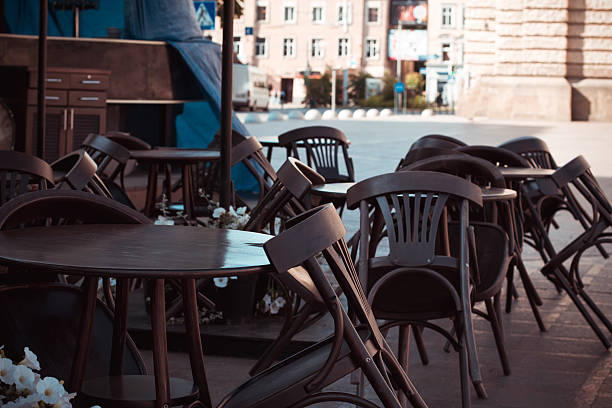 istock chairs near the closed restaurant 482218600
