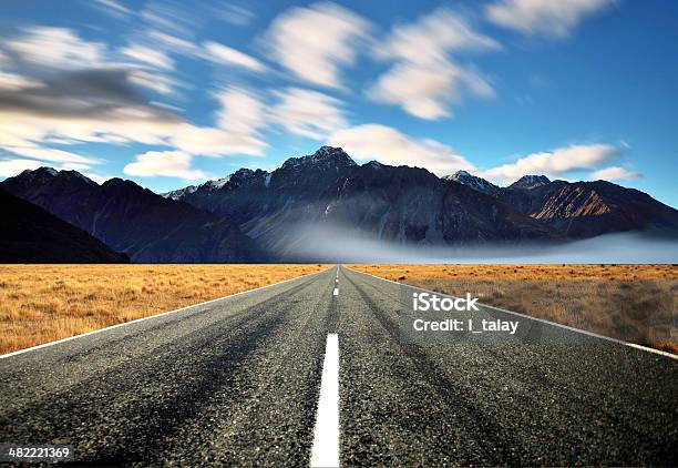 Straight Empty Asphalt Road In Summer Stock Photo - Download Image Now - Asphalt, Blue, City