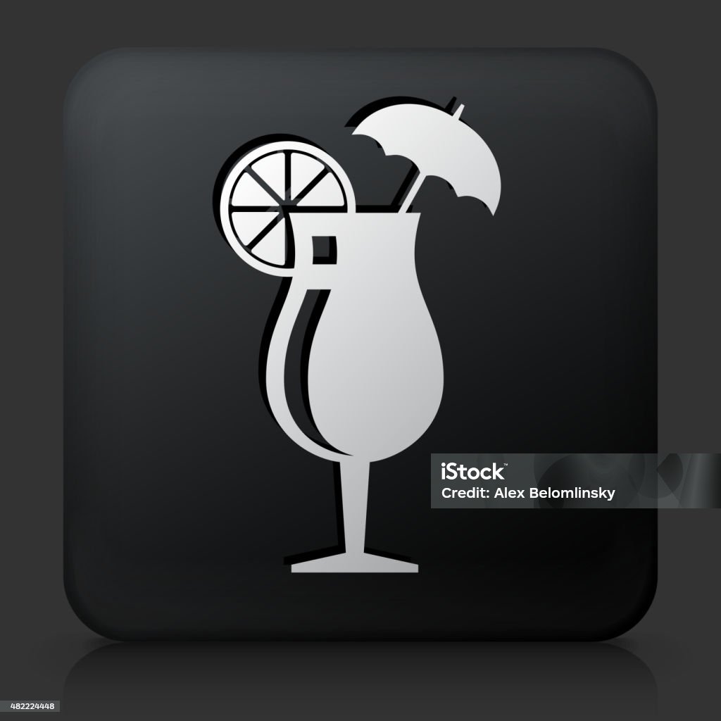 Black Square Button with Cocktail Glass Icon Black Square Button with Cocktail Glass Icon. This royalty free vector image features a white interface icon on square black button. The vector button has a bevel effect and a light shadow. The image background is dark grey and the button has a light reflection. 2015 stock vector