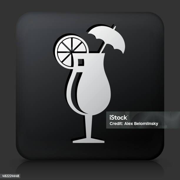 Black Square Button With Cocktail Glass Icon Stock Illustration - Download Image Now - 2015, Alcohol - Drink, Black Background