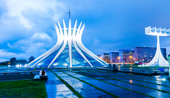 Brasilia, Brazil - March 21, 2015: The Famous Brasilia Cathedral located in Brasilia, Brazil. It was designed by Oscar Niemeyer, and was completed and dedicated on May 31, 1970.