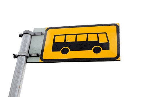 Finnish trafficsign for a local bus stop isolated on white.