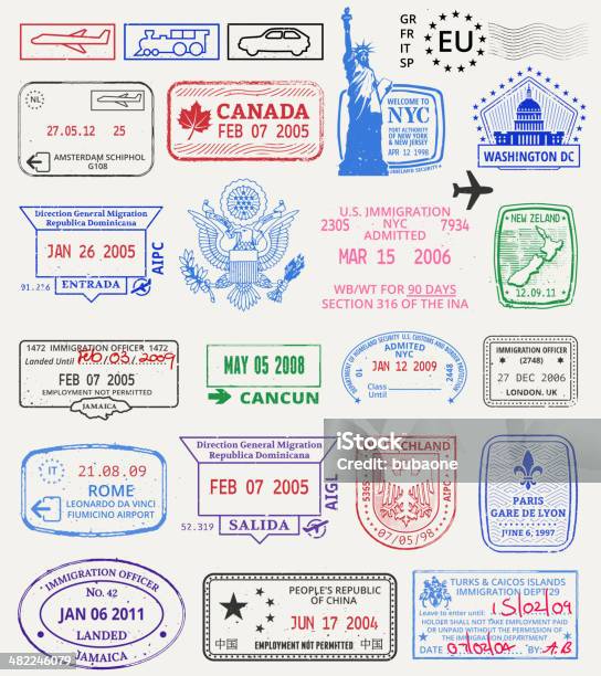 Multinational Grunge Stamps Stock Illustration - Download Image Now - Passport Stamp, Postage Stamp, Passport