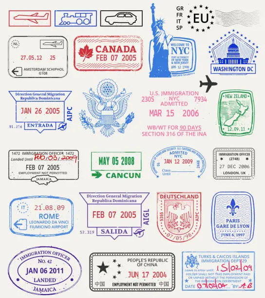Vector illustration of Multinational grunge stamps