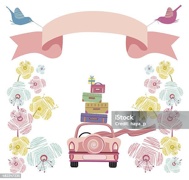 Wedding Car With Flowers Banner And Suitcases Stock Illustration - Download Image Now - Wedding, Cut Out, Old-fashioned