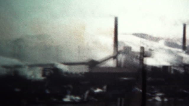 (8mm Vintage) 1956 Factory Smokestack Pollution Industry West Virginia, USA.