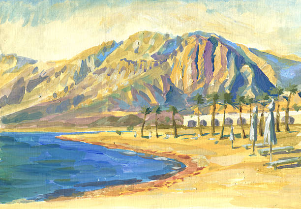 istock Hotel by the sea and mountains painting 482253752