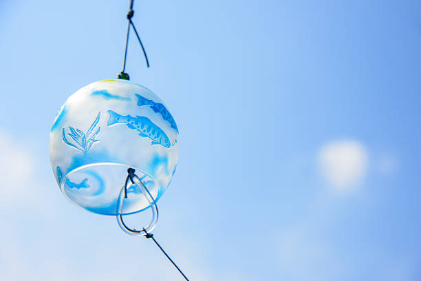 Japanese wind chime against blue sky