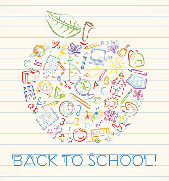 Colorful Back to School Apple vector art illustration