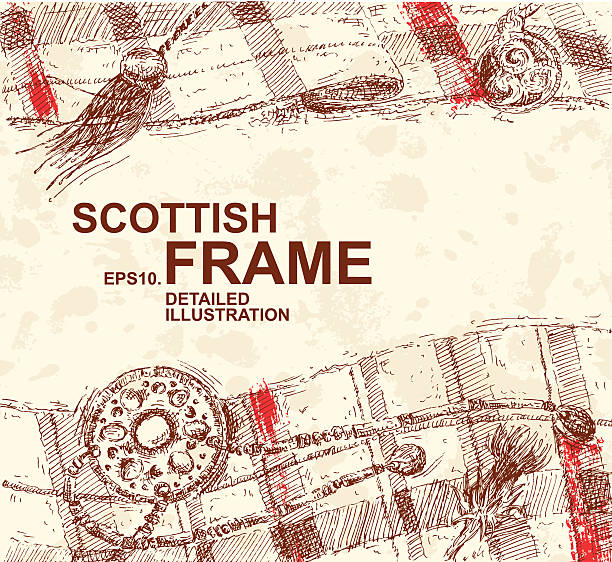 hand drawn подробные шотландский фоне - plaid checked scotland scottish culture stock illustrations