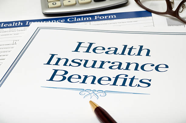 Health Insurance Benefits book close-up stock photo