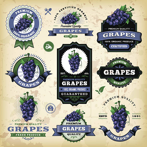 Vintage Grapes Labels vector art illustration