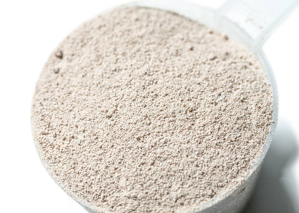 istock Protein powder chocolate flavour on scoop closeup isolated 482257814