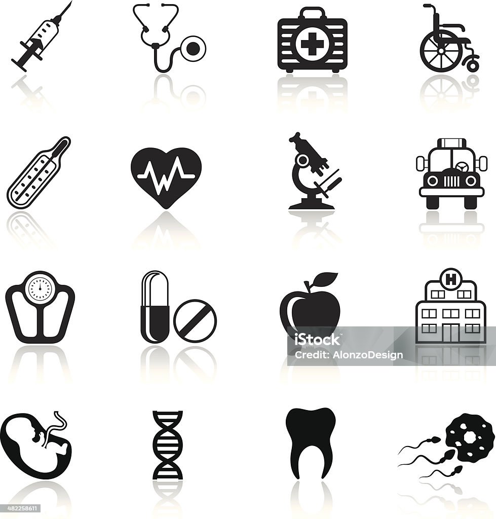 Conjunto de iconos médica - arte vectorial de 24 Hrs - Frase corta libre de derechos