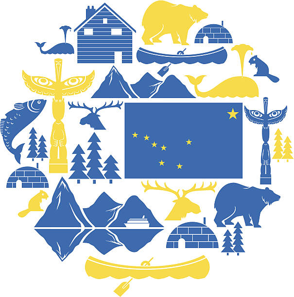 Alaska Icon Set A set of Alaskan themed icons. See below for more travel images and other city and country icon sets. If you can't see a set you require, message me I take requests! alaska us state illustrations stock illustrations