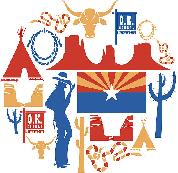 illustrazioni stock, clip art, cartoni animati e icone di tendenza di arizona icona set - wigwam tent north american tribal culture indigenous culture