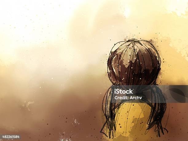 Digital Painting Of Cute Girl Backside Stock Illustration - Download Image Now - Retro Style, Watercolor Painting, Women