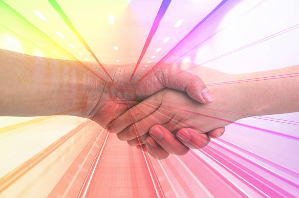 istock Business man and woman shaking hands 482266481