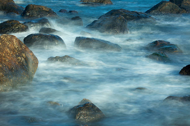 Misty surf and splashes, Hammonasset Beach, Madison, Connecticut
