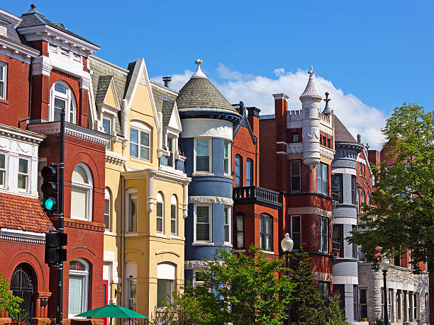 Luxury townhouses of the US capital. Row houses near Dupont Circle in Washington DC, USA. image created 21st century multi colored arrangement outdoors stock pictures, royalty-free photos & images