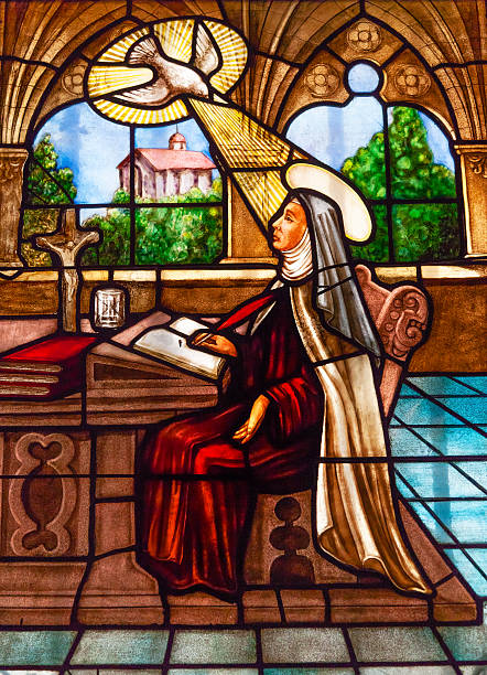 saint teresa écrit des vitraux couvent avila castile espagne - avila photos et images de collection