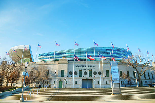Soldier Field stadium in Chicago Chicago, USA - April 10, 2014: Soldier Field stadium in Chicago, IL. It's an American football stadium on the Near South Side of Chicago. Opened in 1924, it is the oldest NFL stadium. soldier field stock pictures, royalty-free photos & images