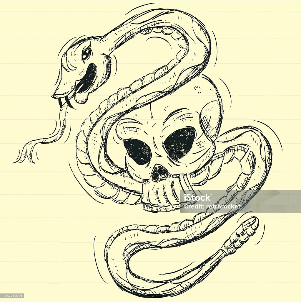 Snake and skull A snake and skull on yellow notebook paper. The snake and skull are on a separate labeled layer from the background. Dead stock vector