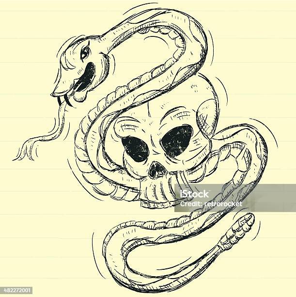 Snake And Skull Stock Illustration - Download Image Now - Dead, Death, Doodle