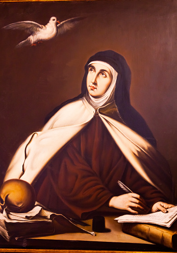 Avila, Spain - May 10, 2014: Saint Teresa Convento de Santa Teresa Avila Castile Spain.  Convent founded in 1636 for Saint Teresa, Catholic nun, Counterreformation author, and Spanish mystic, who founded the Carmelite order. Died in 1582 and made a saint in 1614.