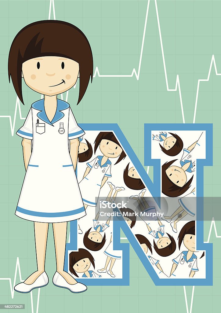Ładny mały pielęgniarka się Litera N - Grafika wektorowa royalty-free (Alfabet)
