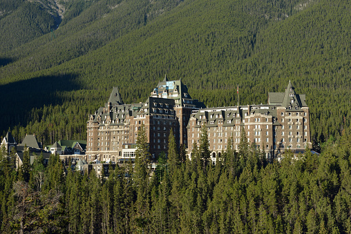 Banff, Canada - June 27, 2015. Fairmont Banff Springs Hotel. The Fairmont Banff Springs Hotel is a UNESCO Heritage Site. This 