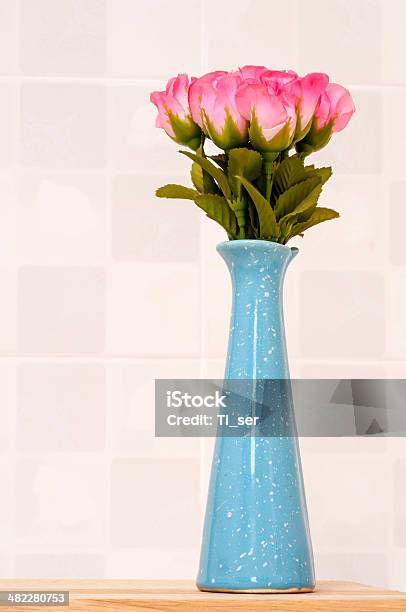Pink Rose On Blue Jar Stock Photo - Download Image Now - Arrangement, Auto Post Production Filter, Beauty In Nature