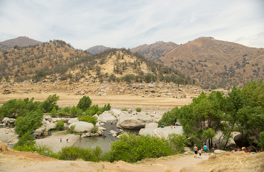 People enjoy the river at Three Rivers, Tulare County, California.