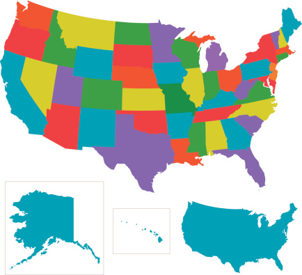 Vector colorful USA with individual states outlines.